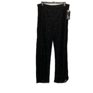 Cristall Collection Black Beaded Embroidered Straight Leg High Rise Pants 12